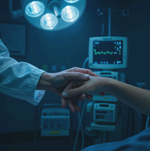 Doctor holding a patient's hand